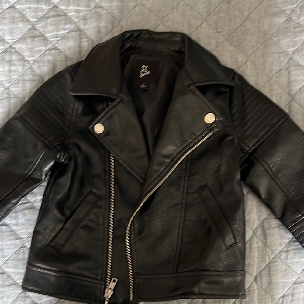 Black Faux Leather Jacket with Silver Accents